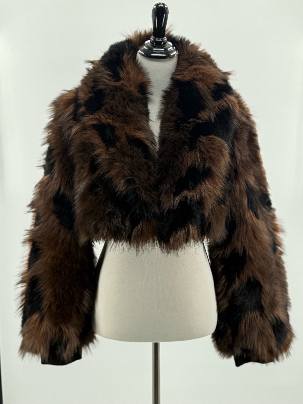 Azalea Wang Nightlife Brown Multi Faux Fur Cropped Jacket Coat Large - Picture 10 of 11